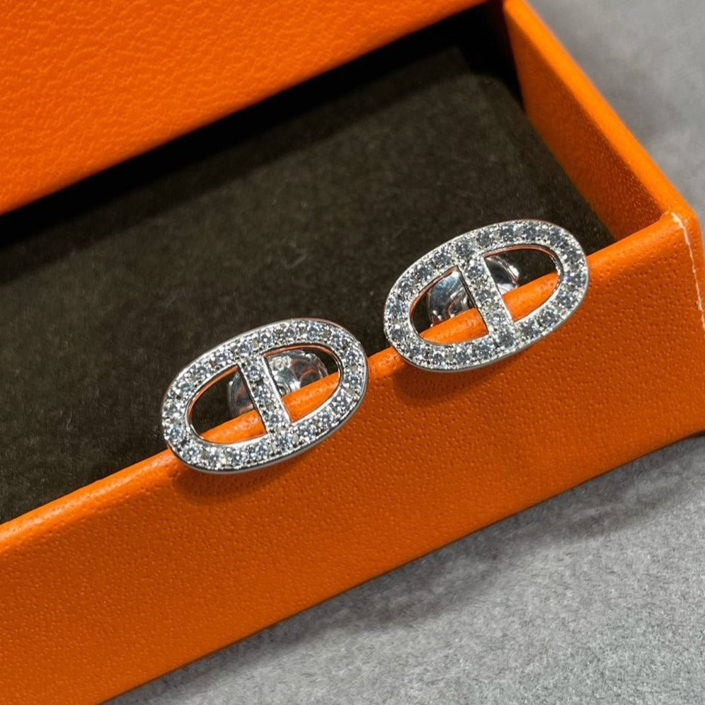 [AURORA]HM FULL DIAMOND PIG NOSE STUD EARRINGS