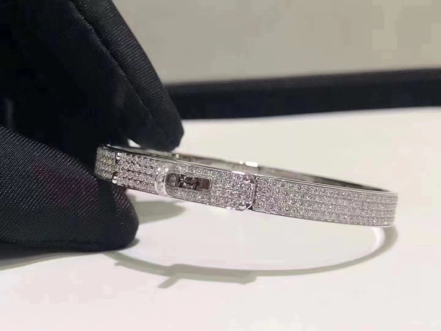 [AURORA]HM KELLY BRACELET IN SILVER AND FULL PAVE DIAMOND