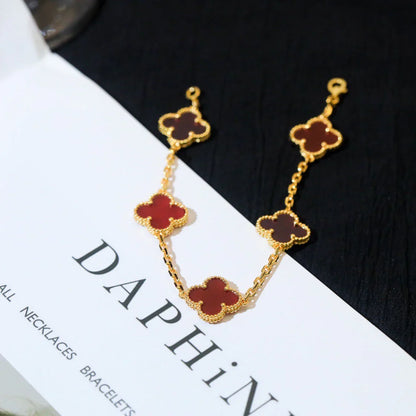 [AURORA]CLOVER 5 MOTIF RED CORNELIAN BRACELET COLLECTION