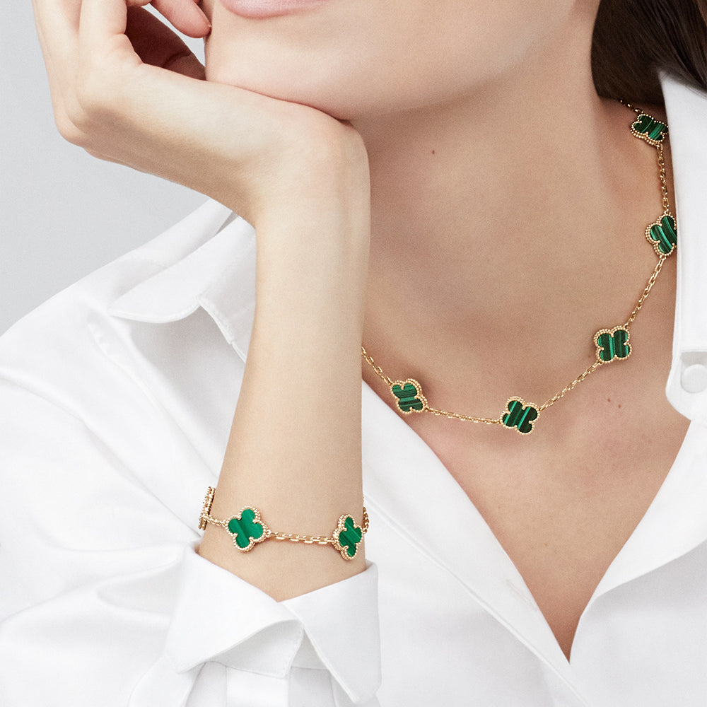 [AURORA]CLOVER 10 MOTIFS MALACHITE NECKLACE