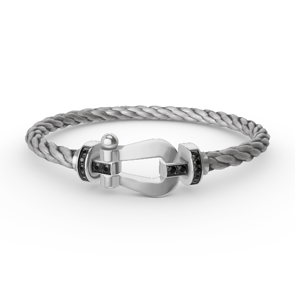 [AURORA]FORCE GROSSES HUFEISENARMBAND MIT SCHWARZEN DIAMANTEN SILBER