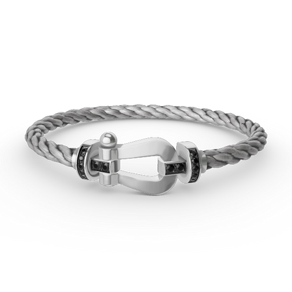 [AURORA]FORCE GROSSES HUFEISENARMBAND MIT SCHWARZEN DIAMANTEN SILBER