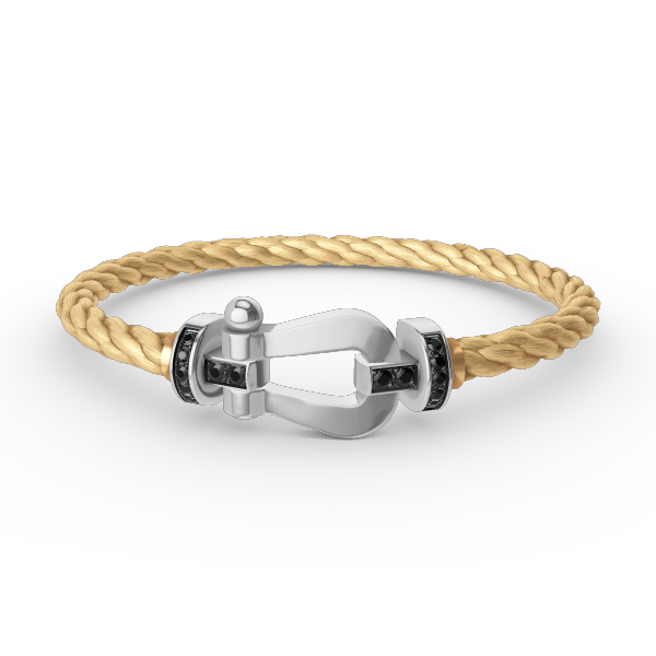 [AURORA]FORCE GROSSES HUFEISENARMBAND MIT SCHWARZEN DIAMANTEN SILBER