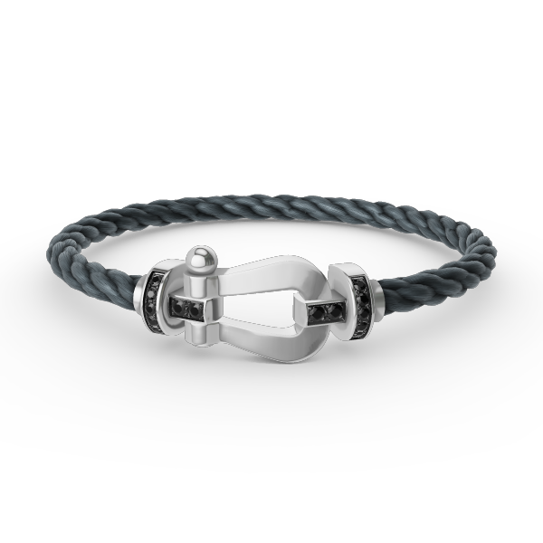 [AURORA]FORCE GROSSES HUFEISENARMBAND MIT SCHWARZEN DIAMANTEN SILBER