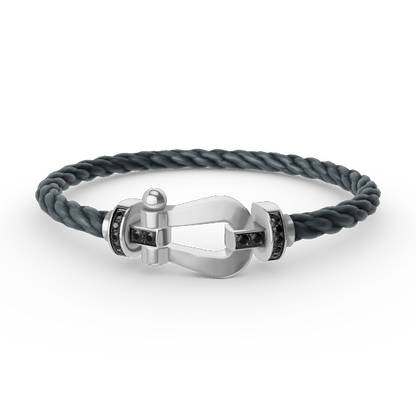 [AURORA]FORCE GROSSES HUFEISENARMBAND MIT SCHWARZEN DIAMANTEN SILBER