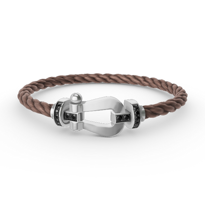 [AURORA]FORCE GROSSES HUFEISENARMBAND MIT SCHWARZEN DIAMANTEN SILBER
