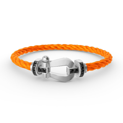 [AURORA]FORCE GROSSES HUFEISENARMBAND MIT SCHWARZEN DIAMANTEN SILBER