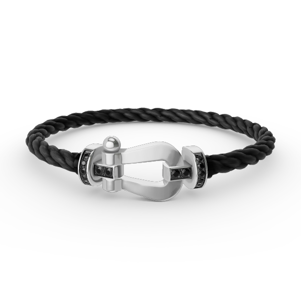 [AURORA]FORCE GROSSES HUFEISENARMBAND MIT SCHWARZEN DIAMANTEN SILBER