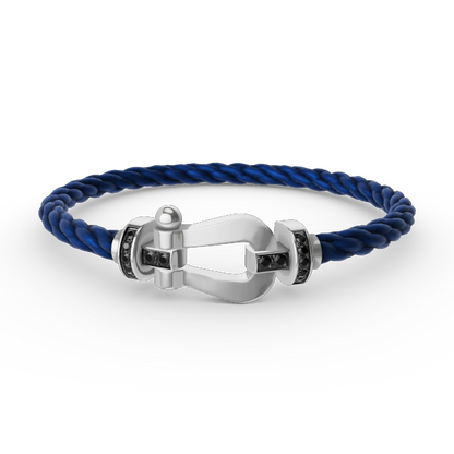 [AURORA]FORCE GROSSES HUFEISENARMBAND MIT SCHWARZEN DIAMANTEN SILBER