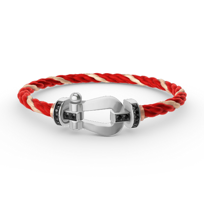 [AURORA]FORCE GROSSES HUFEISENARMBAND MIT SCHWARZEN DIAMANTEN SILBER