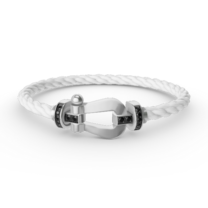 [AURORA]FORCE GROSSES HUFEISENARMBAND MIT SCHWARZEN DIAMANTEN SILBER