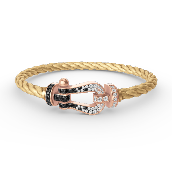 [AURORA]FORCE GROSSES HUFEISENARMBAND MIT SCHWARZ-WEISSEN DIAMANTEN UND ROSÉGOLD