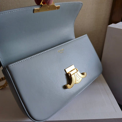 CHAIN EMBOSSED ARMPIT BAG 20 IN COOL GRAY BLUE CALFSKIN