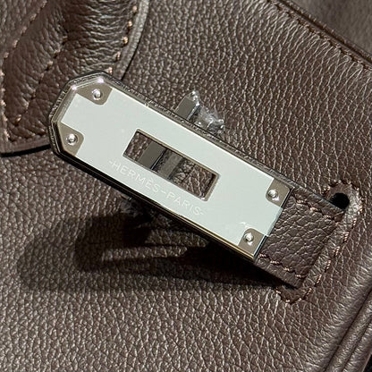 HERMES 25S SHOULDER BIRKIN 29 IN CHARCOAL BROWN CALFSKIN SILVER HARDWARE