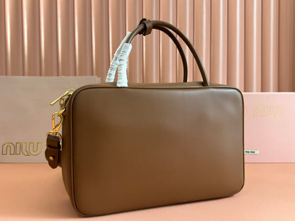 BEAU TOP HANDLE BAG 34 IN TAWNY BROWN SMOOTH CALFSKIN