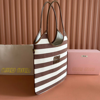 HOBO BAG 40 BROWN AND BEIGE STRIPED IN CANVAS