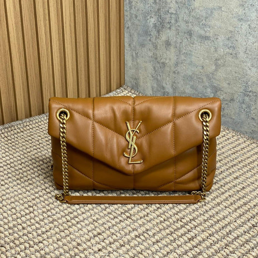 PUFFER SMALL 29 IN BRONZE BROWN LAMBSKIN GOLD HARDWARE