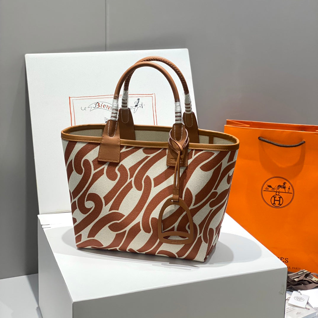 STEEPLE 28 BAG IN OFF-WHITE MIX BROWN CANVAS AND CALFSKIN