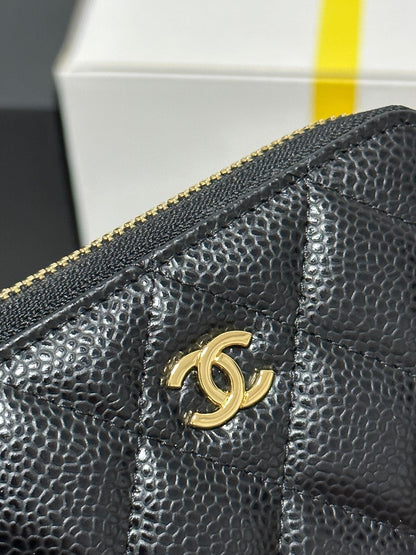 MINI WALLET 11 IN BLACK CAVIAR SKIN GOLD METALLIC