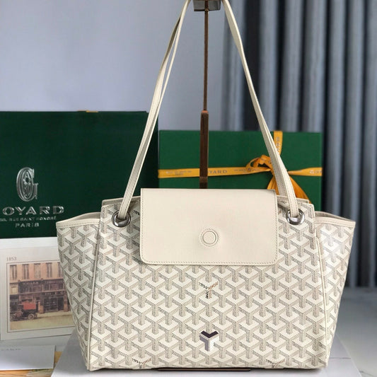 ROUETTE SOUPLE BAG 30 IN WHITE GOYARDINE CANVAS AND CALFSKIN