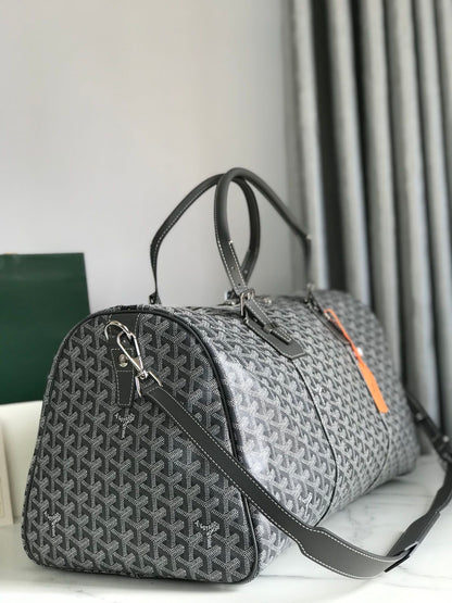 BOSTON 50 BAG IN GRAY GOYARDINE CANVAS AND CALFSKIN TRIM