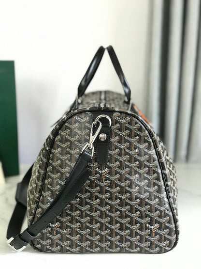 BOSTON 50 BAG IN BLACK GOYARDINE CANVAS AND CALFSKIN TRIM