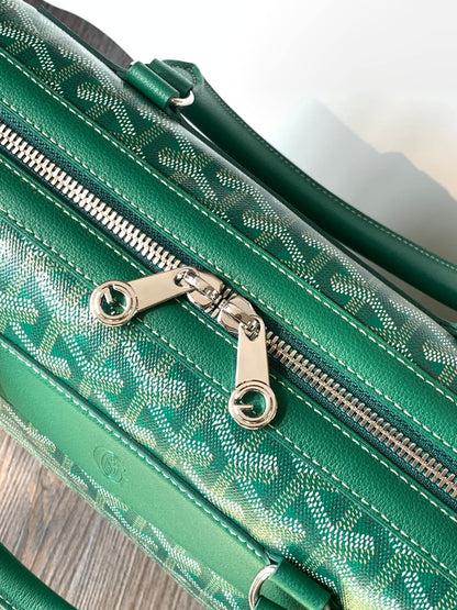CISALPIN DOCUMENT CASE 39 IN GREEN GOYARDINE CANVAS AND CALFSKIN