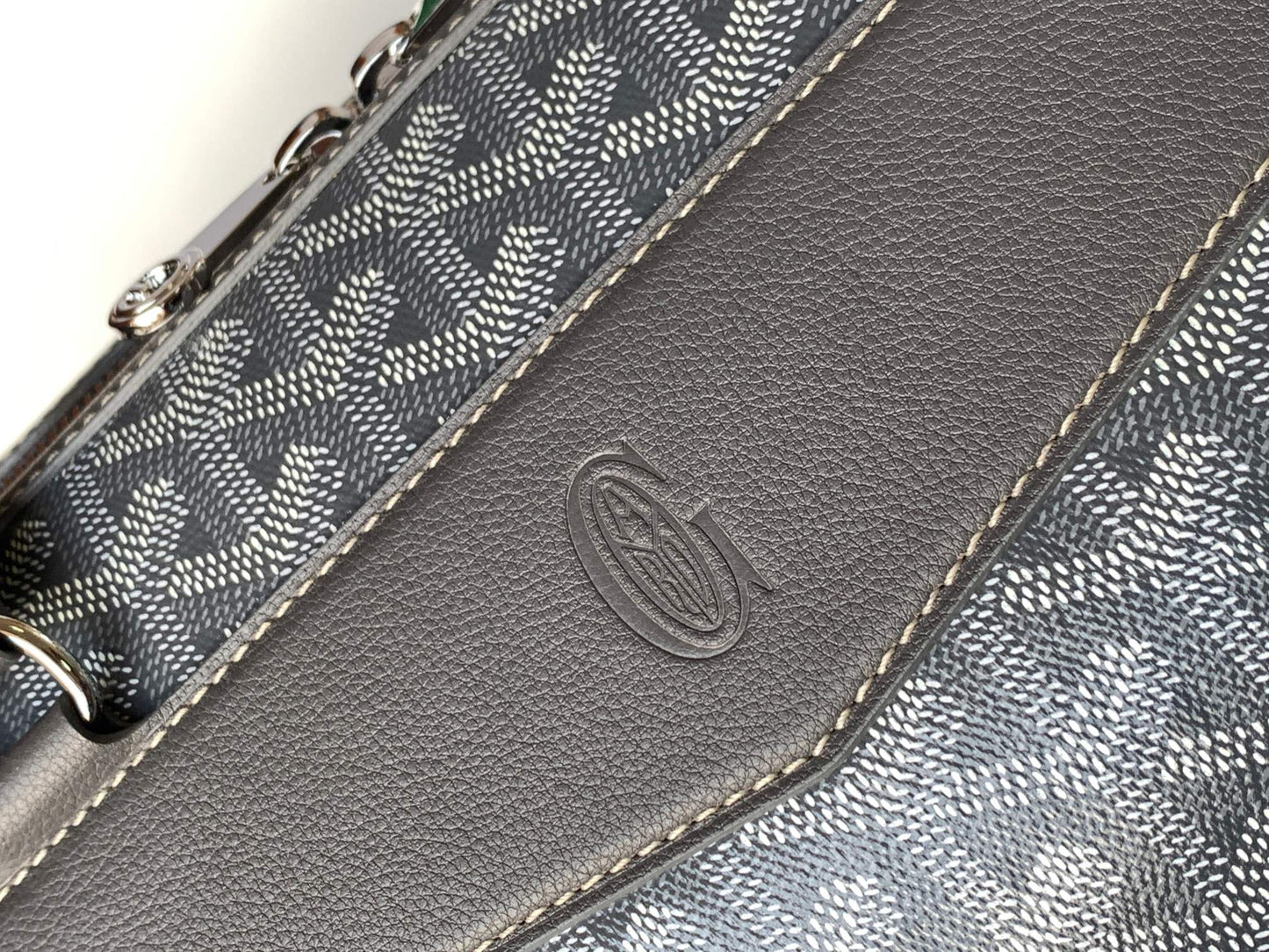 CISALPIN DOCUMENT CASE 39 IN GRAY GOYARDINE CANVAS AND CALFSKIN