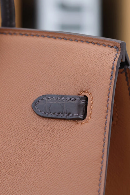 BIRKIN FAUBOURG TOUCH 20 IN CHOCOLATE MIX BRONZE BROWN CALFSKIN WITH SILVER HARDWARE (MADE-TO-ODER)