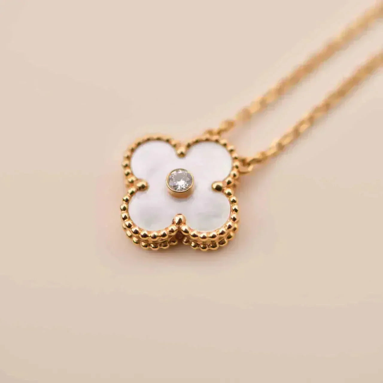 [basloveJW]CLOVER 15MM DIAMANT WEISSE FRITILLARIA HALSKETTE