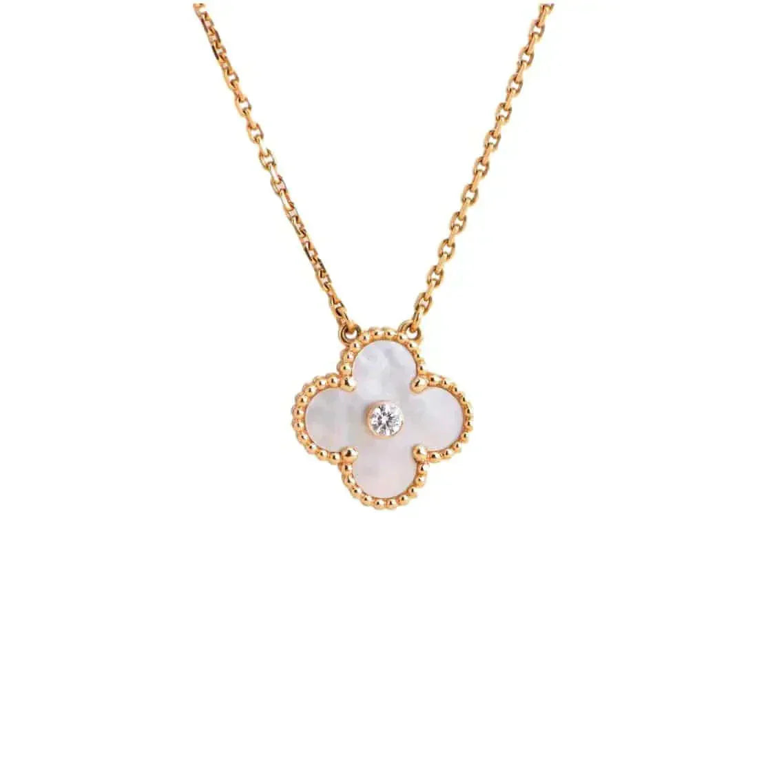 [basloveJW]CLOVER 15MM DIAMANT WEISSE FRITILLARIA HALSKETTE