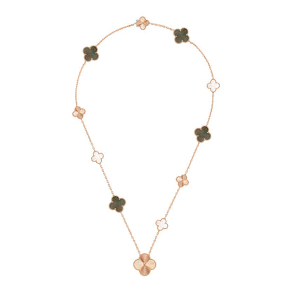 [AURORA]DETACHABLE CLOVER 15(11+4) FLOWER ROSE GOLD NECKLACE SET