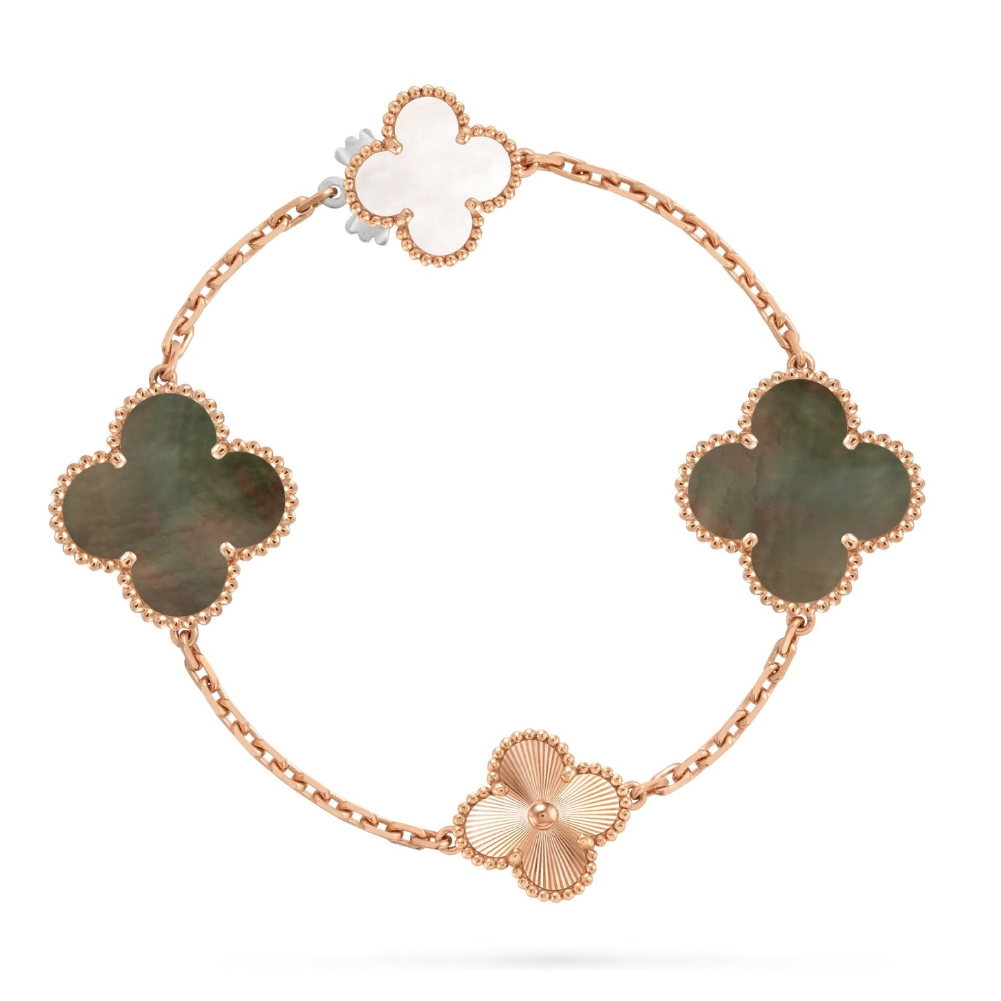 [AURORA]DETACHABLE CLOVER 15(11+4) FLOWER ROSE GOLD NECKLACE SET