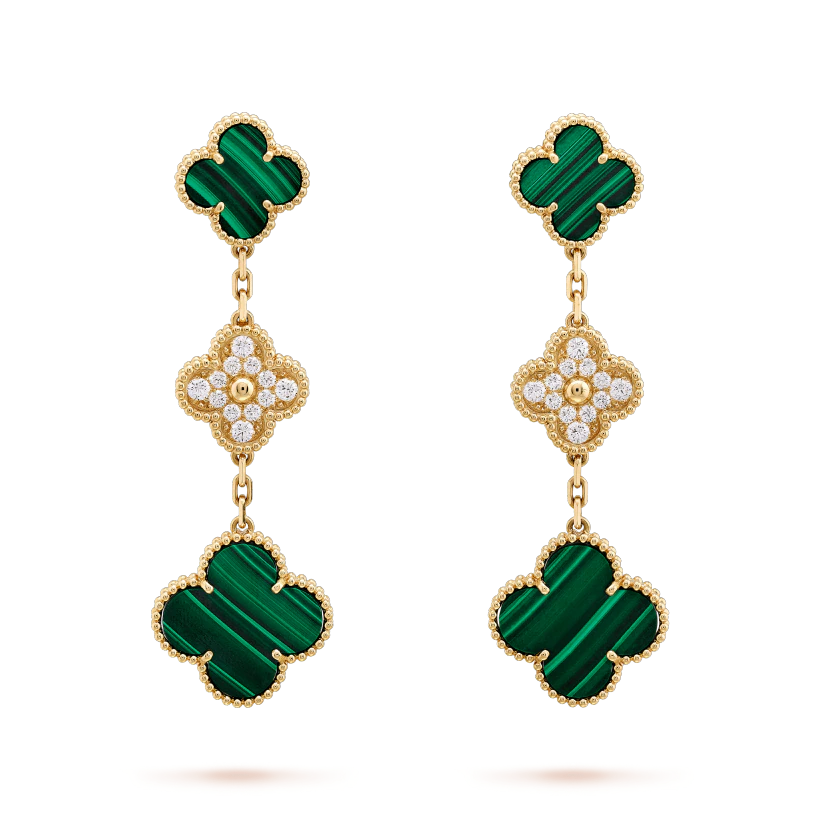 [basloveJW]CLOVER OHRRINGE GOLD MALACHIT DIAMANT 3 MOTIV