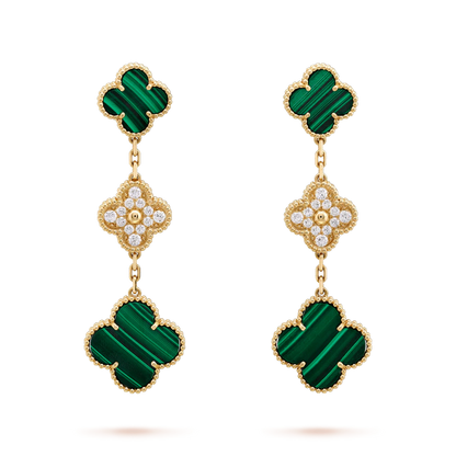 [basloveJW]CLOVER OHRRINGE GOLD MALACHIT DIAMANT 3 MOTIV