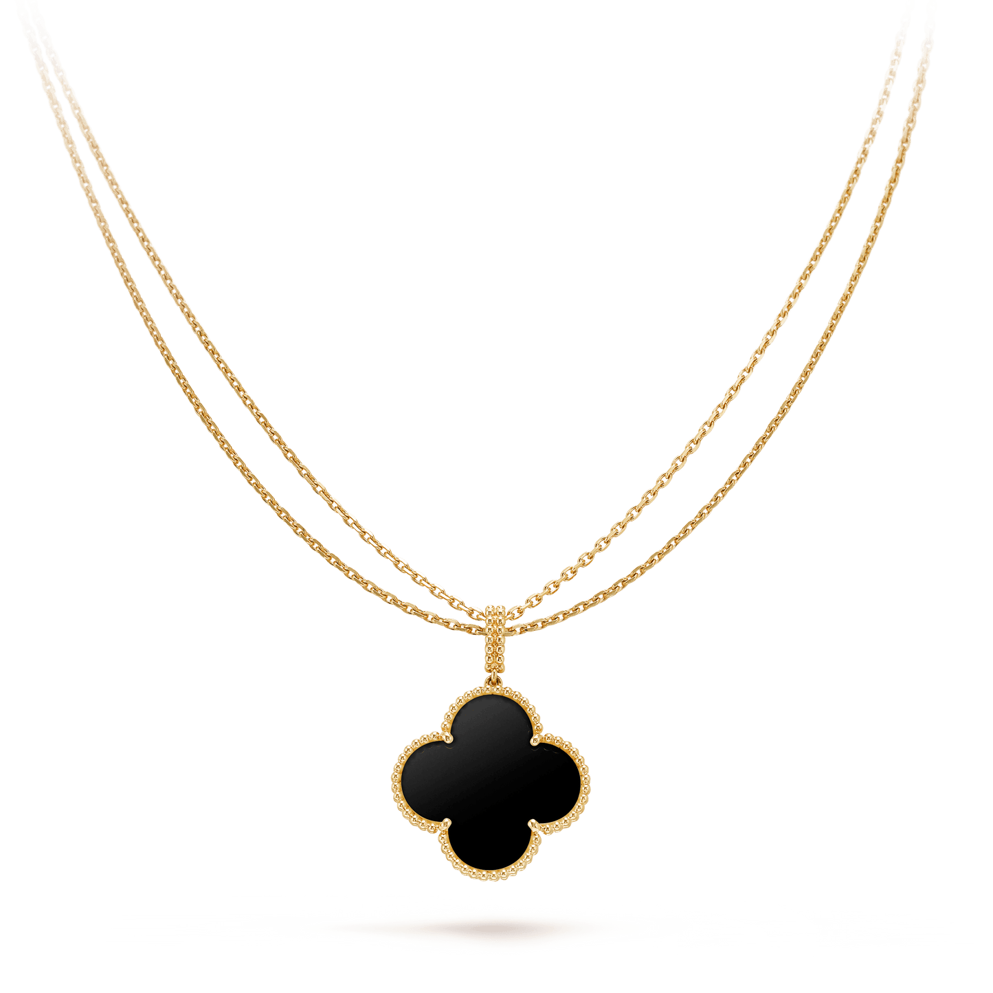 [AURORA]CLOVER 25MM GOLD ONYX BIG CLOVER NECKLACE
