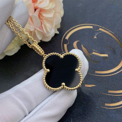 [AURORA]CLOVER 25MM GOLD ONYX BIG CLOVER NECKLACE