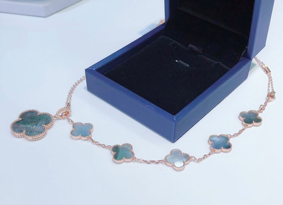 [AURORA]COMBINED BRACELET 5 MOTIFS AND NECKLACE DARK MOP ROSE GOLD