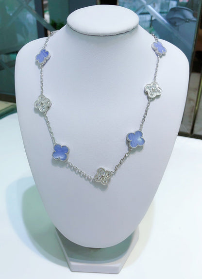 [basloveJW]CLOVER 10 MOTIVE CHALCEDON DIAMANTEN SILBER HALSKETTE