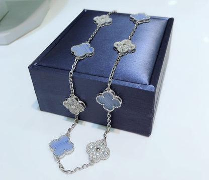 [basloveJW]CLOVER 10 MOTIVE CHALCEDON DIAMANTEN SILBER HALSKETTE