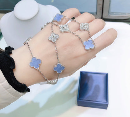 [basloveJW]CLOVER 10 MOTIVE CHALCEDON DIAMANTEN SILBER HALSKETTE