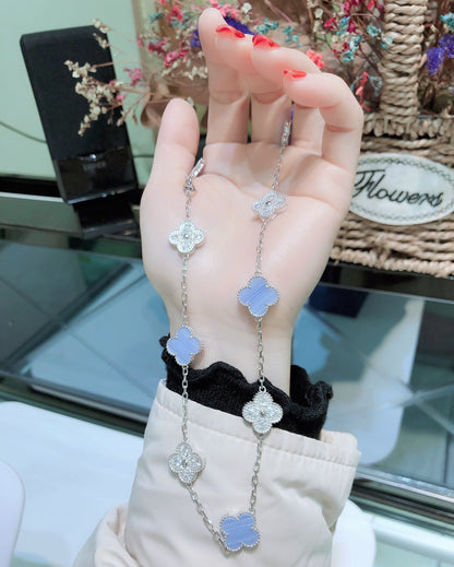 [basloveJW]CLOVER 10 MOTIVE CHALCEDON DIAMANTEN SILBER HALSKETTE